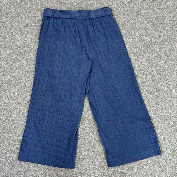 J. Jill Jenna Striped Linen Wide Leg Crop Pants Denim Blue Small Elastic Waist - Picture 3 of 10